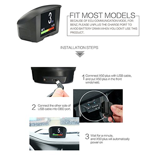 Autool. X50 Plus, misuratore digitale per auto, multifunzione, OBD, allarme, velocità, temperatura dell