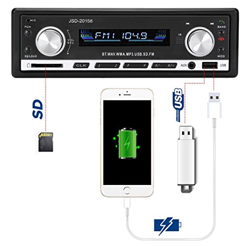 Autoradio Bluetooth, Lypumso Digital Media Receiver con vivavoce Bluetooth, supporto USB/connessione AUX, con slot SD, Nero