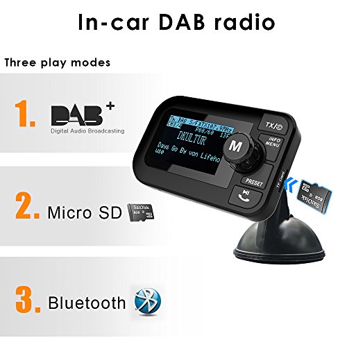 Autoradio DAB+ con trasmettitore FM e vivavoce Bluetooth, Ricevitore musicale lettore MP3, adattatore radio digitale DAB per auto con suono cristallino / Caricatore doppio per auto / slot AUX / TF / Display LCD 2,3 pollici / Antenna attiva