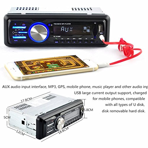 Autoradio MATCC Audio Bluetooth FM Radio Porta USB/SD MP3 Stereo con Telecomando