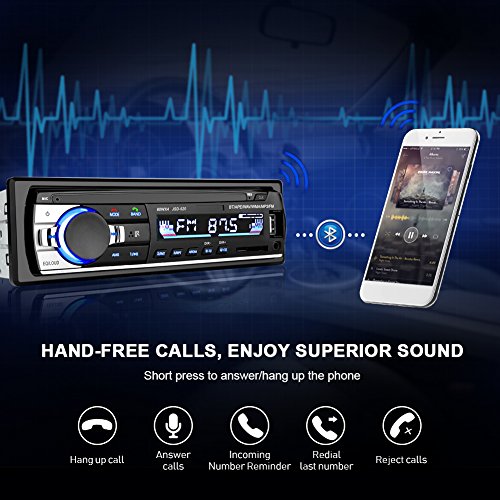 Autoradio Stereo Auto Bluetooth aux, 4x60W FM Radio 1 Din, Lettore mp3 USB/SD/AUX HandsFree con telecomando