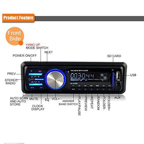 Autoradio,Rixow Audio Bluetooth Stereo Digitale FM Lettore Musicale MP3 Player In-Dash Radio Aux SD Card USB ISO Spina