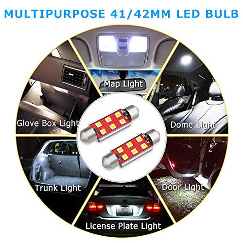 AUXITO 4x C5W LED 41/42mm Lampadine Targa, Estremamente Luminoso Canbus 6-SMD 3030 Luci Interne Per Auto, 6000K Car Door Lamp, Boot Lights, Footwell Lightset (Xenon White)