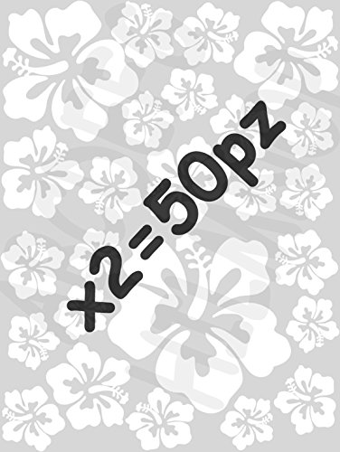 AWS Stickers Moltipack da 50 Fiori Ibisco Hibiscus colore BIANCO auto moto Adesivi impermeabili Vinile prespaziato senza sfondo Vinyl car tuning custom car White flowers (Bianco)