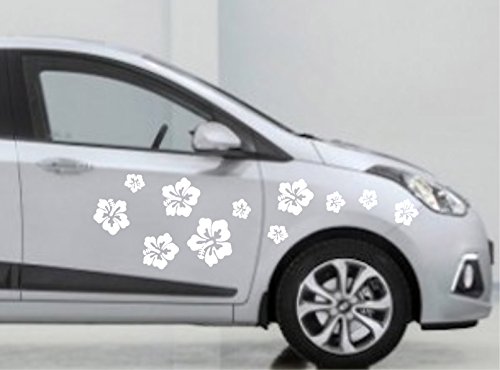 AWS Stickers Moltipack da 50 Fiori Ibisco Hibiscus colore BIANCO auto moto Adesivi impermeabili Vinile prespaziato senza sfondo Vinyl car tuning custom car White flowers (Bianco)