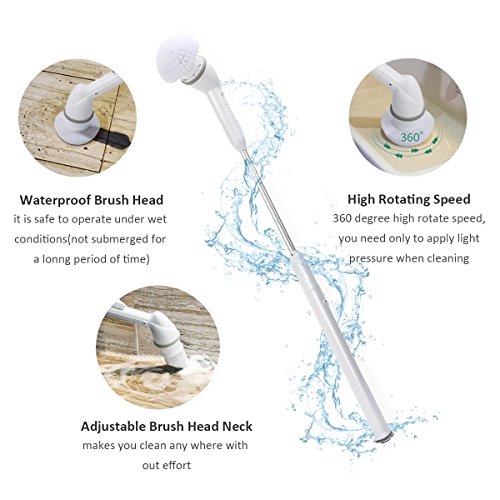 Bagno spazzolino elettrico cordless Power scrubber Cleaner manico lungo per piscina, bagno, finestre, auto e più (bianco)