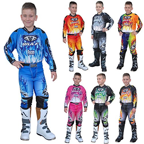 Bambini Tuta Motocross ~ WULFSPORT FIRESTORM Bambini tuta moto Maglia Pantaloni off-road Quad Jersey Cross Vestito de capretti, Nuovi 2018 - Blu - 5 - 7 anni