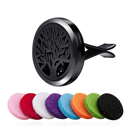 Bandmax Tree of Life Car Perfume Locket Air Freshener Essential Oil Diffuser Vent Clip with 8 Pieces Perfume Supplemental Pad (Black)