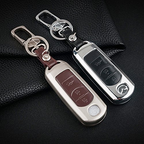 Beamseed auto chiave di metallo con vera pelle nero/marrone colore per Mazda 3 CX-5 Axela tre pulsanti Smart Remote Key 