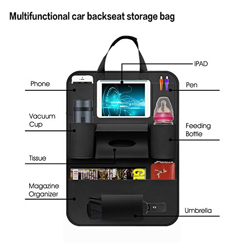 Beepzoo auto sedile posteriore organizzatore, Backseat Baby Storage Protector PU con iPad/tablet Holder accessori da viaggio