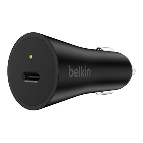 Belkin Caricabatteria da Auto USB-C da 27 W/ 3 A con Cavo da USB-C a USB-C da 1.2 m (USB-C PD), Ricarica MacBook Pro, Galaxy S8+/S8/S9+/S9, Galaxy Note 8.0, Nero