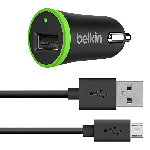 Belkin F8M668bt04-BLK Caricabatteria da Auto Universale con Cavo di Ricarica e Sincronizzazione Micro USB, 10 W, 2.1 A, 1.2 m, Nero