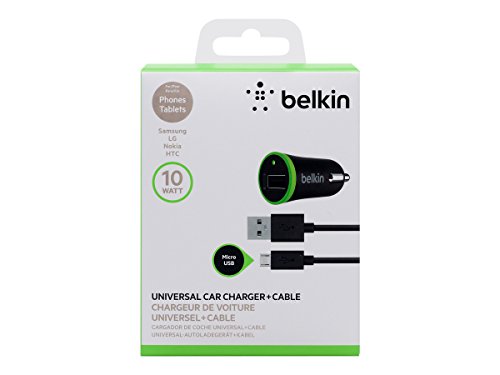 Belkin F8M668bt04-BLK Caricabatteria da Auto Universale con Cavo di Ricarica e Sincronizzazione Micro USB, 10 W, 2.1 A, 1.2 m, Nero