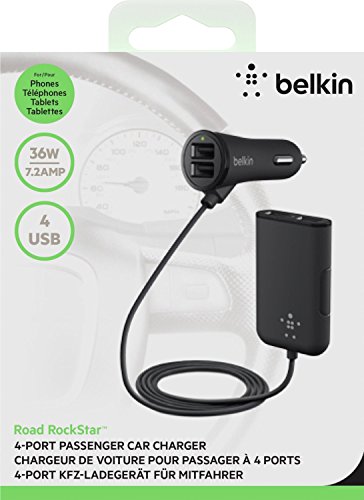 Belkin F8M935bt06-BLK Road Rockstar Caricabatteria da Auto con 4 Prese USB, Gestione Cavi, Nero