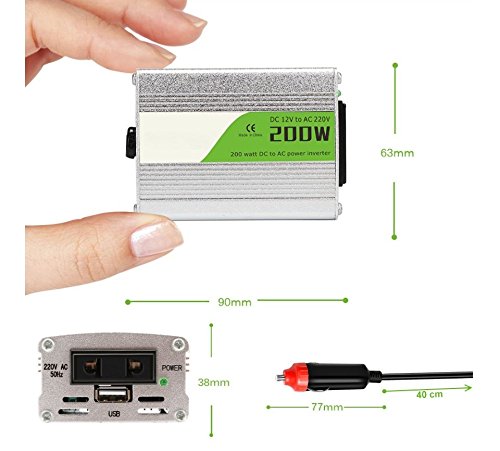 berryking Invertitore Inverter accendisigari auto presa 200 W (DC 12 V AC 220 V) USB LAN Prese di collegamento con adattatore per 2 porte