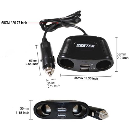 Bestek MRS152UV, Caricabatteria da Auto per Accendisigari, 12/24 V, 150 W, 2 Porte USB, 2 Spine, Nero