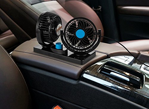 Bestland - Doppio ventilatore da 12 V per auto, potente, silenzioso, 2 velocità, rotazione a 360 gradi, regolabile, potente ventilatore elettrico per autoveicoli