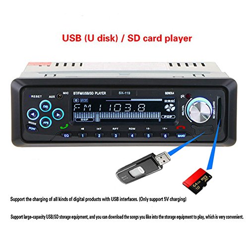 Binrrio Bluetooth ricevitore audio stereo 12 V autoradio audio USB/SD/MP3 player auto elettronica con USB/slot per scheda SD e ingresso AUX telecomando