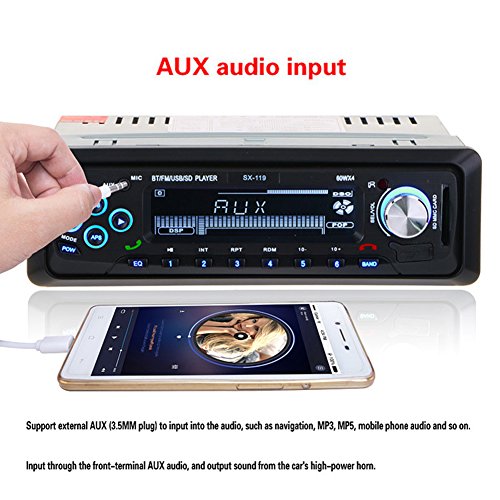 Binrrio Bluetooth ricevitore audio stereo 12 V autoradio audio USB/SD/MP3 player auto elettronica con USB/slot per scheda SD e ingresso AUX telecomando
