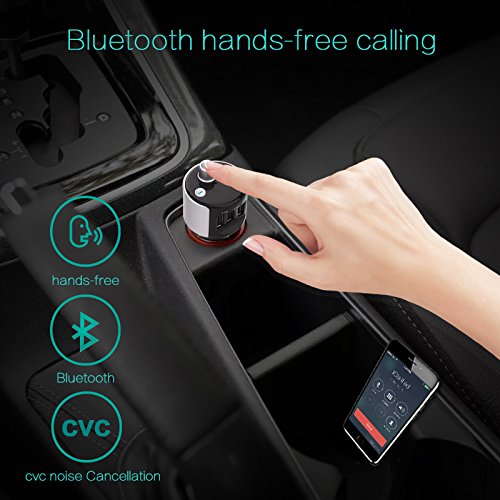 Bluetooth FM trasmettitore senza fili Bluetooth 4.2 Ricevitore lettore MP3 FM Radio adattatore Kit auto, chiamata Hands-free con 3 porte USB Caricabatteria 4.8A per iPhone 8/X 7 Cellulari Samsung ipad