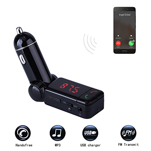 Bluetooth Lettore MP3 da Auto Yokkao® Trasmettitore FM Supporta Bluetooth Vivavoce/ Penna USB/ AUX/ FM, Caricatore da Auto con Dual Porte USB per Ricaricare iPhone 6s/ iPhone 6s Plus/ Huawei/ iPad (Nero)