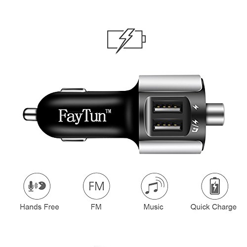 Bluetooth trasmettitore FM, FayTun adattatore radio wireless del trasmettitore FM, caricabatteria da auto USB doppio da 5V 3,4A mani libere auto con display a LED per smartphone Android per iPad iPhone