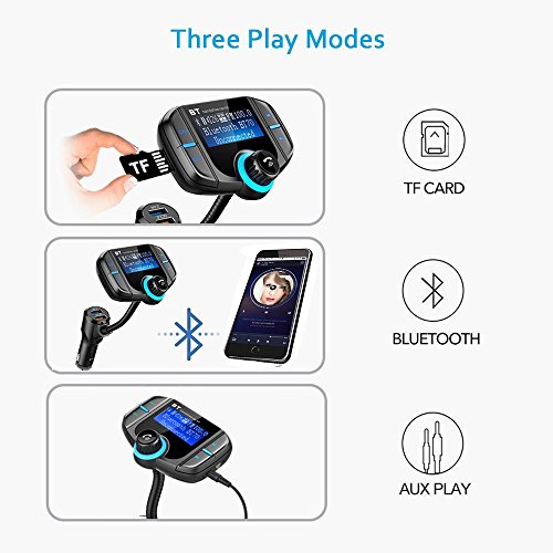 Bluetooth trasmettitore FM – Maxesla universale wireless trasmettitore radio auto kit con dual-usb caricabatteria intelligente, chiamate in vivavoce, TF Card MP3 player, grande schermo da pollici, flessibile a collo d
