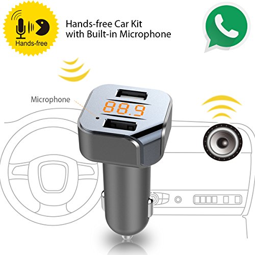 Bluetooth Trasmettitore FM – VIDEN Radio Adapter Vivavoce Car Kit con Microfono, Caricabatterie Auto de Dual Porta USB, LED Display, Caricatore USB Universale per Smartphone + Telecomando