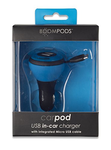 Boompods Carpod Caricabatterie da auto 2 porte USB, 20W, 4.0 Amp, Cavo Micro USB incluso, Ideale per Smartphone/Tablet/Lettori MP3 e Dispositivi Sat-Nav, Blu