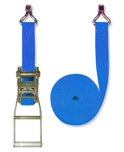 Braun Cinghia 4000 daN, 2 pezzi, colore blu, 8 m di lunghezza, 50 mm Larghezza di banda, con cricchetto e gancio a punta lunga leva