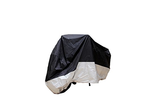 Brilliant future protezione UV traspirante impermeabile motocicletta bicicletta indoor outdoor Protector Dust telone di copertura per pioggia L265 CM con extra large (Nero/argento)