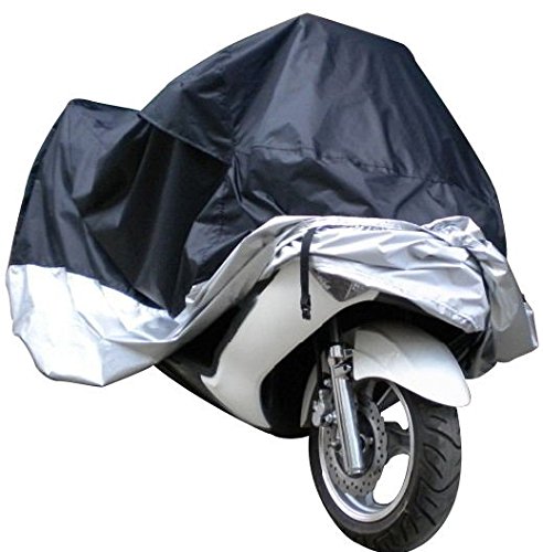 Brilliant future protezione UV traspirante impermeabile motocicletta bicicletta indoor outdoor Protector Dust telone di copertura per pioggia L265 CM con extra large (Nero/argento)