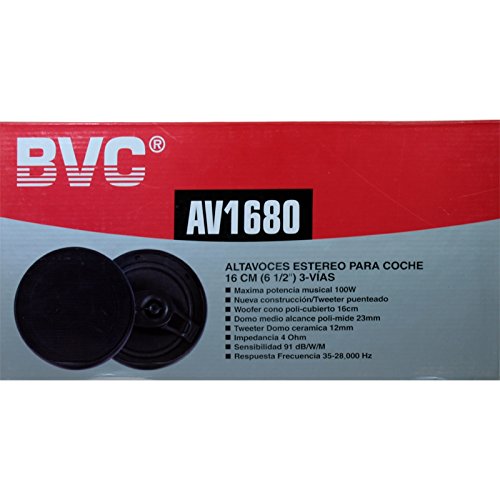 BVC-AV1680-Altoparlanti coassiali da auto, 100 Watt, a 3 Vie, 91 dB 16 cm.