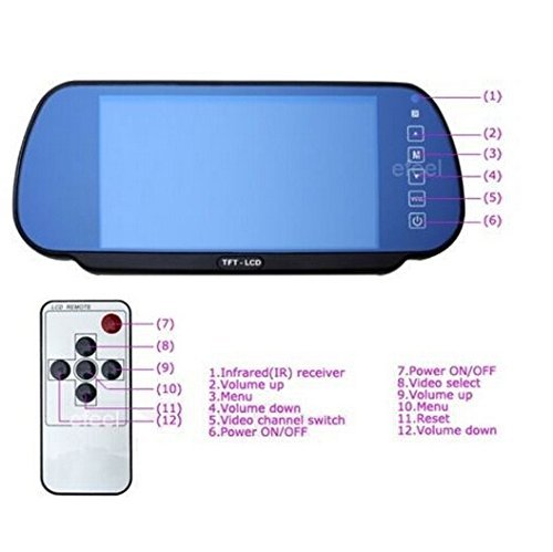 BW TFT LCD 7INCHAVHS+wireless E350 Monitor Touch Specchietto Retrovisore 17,78 cm per Auto, Telecamera Impermeabile Visione Notturna con Sistema di Parcheggio