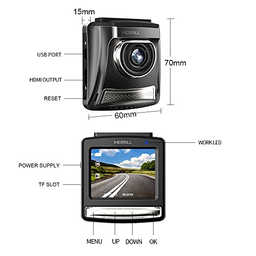 Car Dash Cam, Merrill 2.4 "LCD Full HD 1080p 140 Lens precipitare Camera Recorder con visione notturna, registrazione del ciclo, G-sensor per il Real Time Video Share, 16GB TF Modello: F2401 nero
