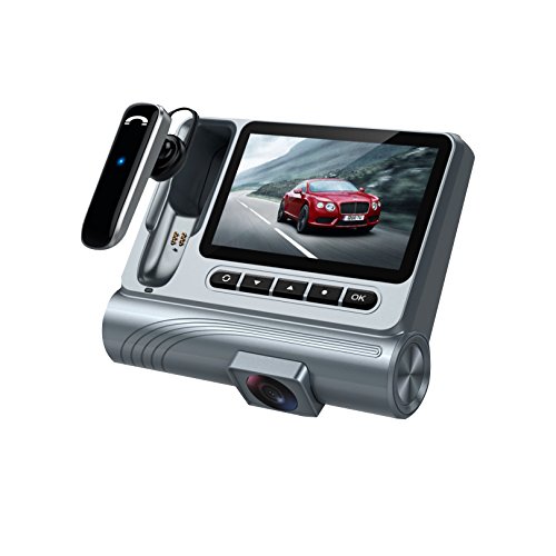 Cargool 3 in 1 auto Dash Cam 1080p HD per cruscotto registratore di guida con Bluetooth, G-Sensor, poggiatesta e funzione vivavoce, ampio angolo di visione 170 °, grigio