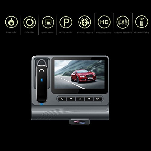 Cargool 3 in 1 auto Dash Cam 1080p HD per cruscotto registratore di guida con Bluetooth, G-Sensor, poggiatesta e funzione vivavoce, ampio angolo di visione 170 °, grigio