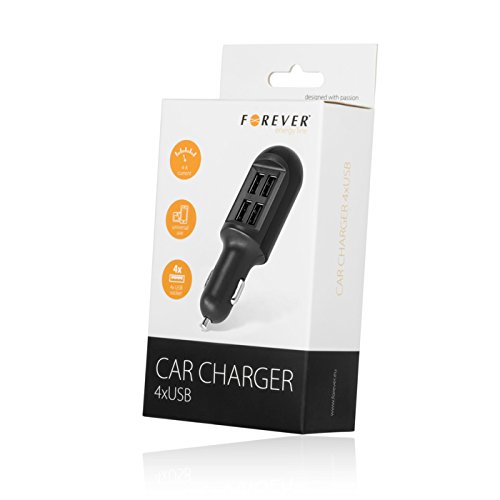 Caricatore da auto adattatore 4 porte USB Car Charger 4 a Forever Nero
