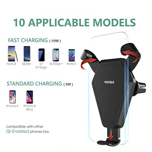 Caricatore Wireless Auto,Wofalo ricarica rapida Regolabile Wireless Auto Culla Supporto per Samsung Galaxy Note 8/ S8/ S8+/ S7/ S6 Edge+/ Note 5,Qi Charging Standard per iPhone X/8/8 Plus