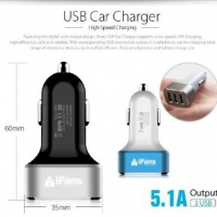 Caricatore/caricabatterie da auto 3 porte USB Highspeed 5.1A con output 2.1A (iPad) 2.0A (Android) 1.0A (iPhone...