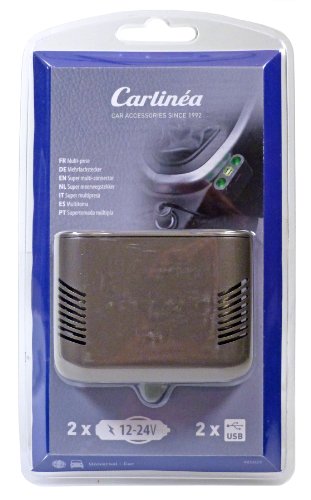 Carlinea 485025 da auto con 2 porte USB e 2 prese per accendi, 12 V