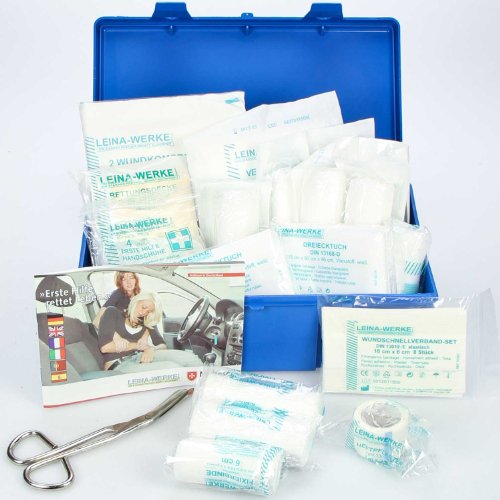 Cartrend 7700126 Kit di pronto soccorso Classic con istruzioni per il primo soccorso, DIN 13164, Blu