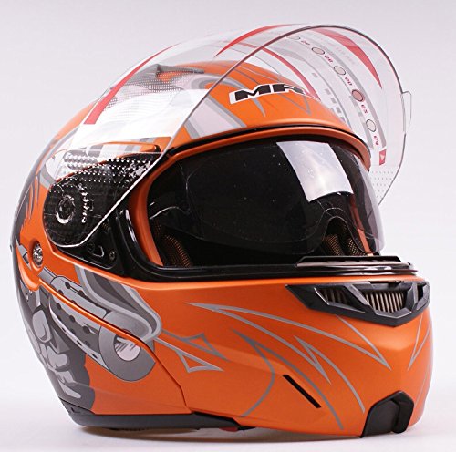 Casco apribile, jet/integrale, con doppia visiera, per moto e scooter, colore: arancio