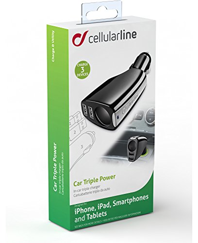 Cellularline TRIPLEPOWER Auto Black mobile device charger - Mobile Device Chargers (Auto, Smartphone, Tablet, Cigar lighter, Contact, Black, 12/24)