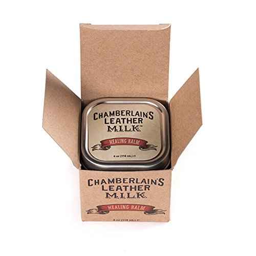 Chamberlain’s Leather Milk - balsamo emolliente ricostituente per prodotti in pelle Trattamento ricostituente per pellami secchi, crepati o graffiati. Naturale e atossico. Made in USA. Spugna assorbente inclusa
