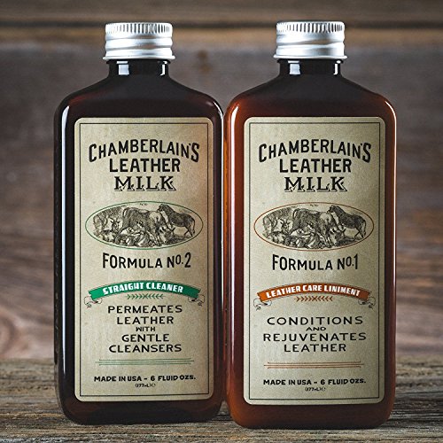 Chamberlain’s Leather Milk - Kit balsamo e detergente prodotti in pelle - Conditioner No. 1 + Cleaner No. 2 - prodotti naturali e atossici 2 dimensioni. Made in USA. Include 2 applicatori! - 0.18 L