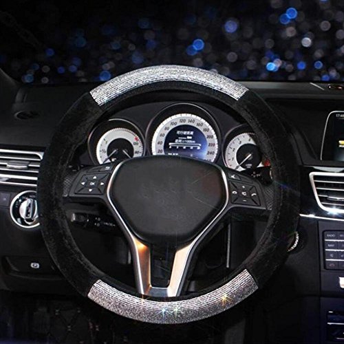 CHES Donne Coprivolante per auto diamante Moda Inverno Interni auto morbido Caldo universale 38 centimetri , black