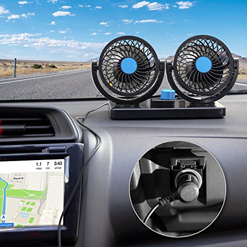 Chitronic® Ventilatore elettrico a doppia elica per cruscotto auto, aria fredda, rotazione 360°, potente, silenzioso, a 2 velocità