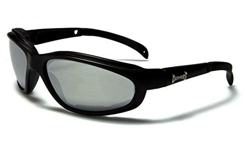 Choppers Slim-line Moto occhiali da sole neri / Occhiali - Lenti argento a specchio