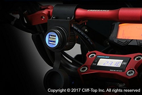 Cliff-Top® Caricatore di potere 3.3 Amp universale del motociclo USB - per il GPS, navigatore satellitare, e Smart Phone, ecc